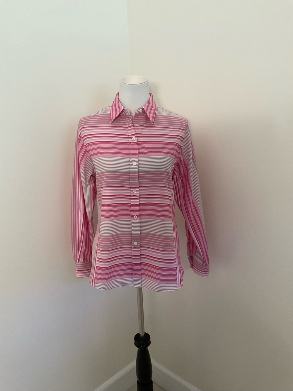 Foxcroft Sport Women’s Multicolor Pink and White Striped Button-Down Shirt